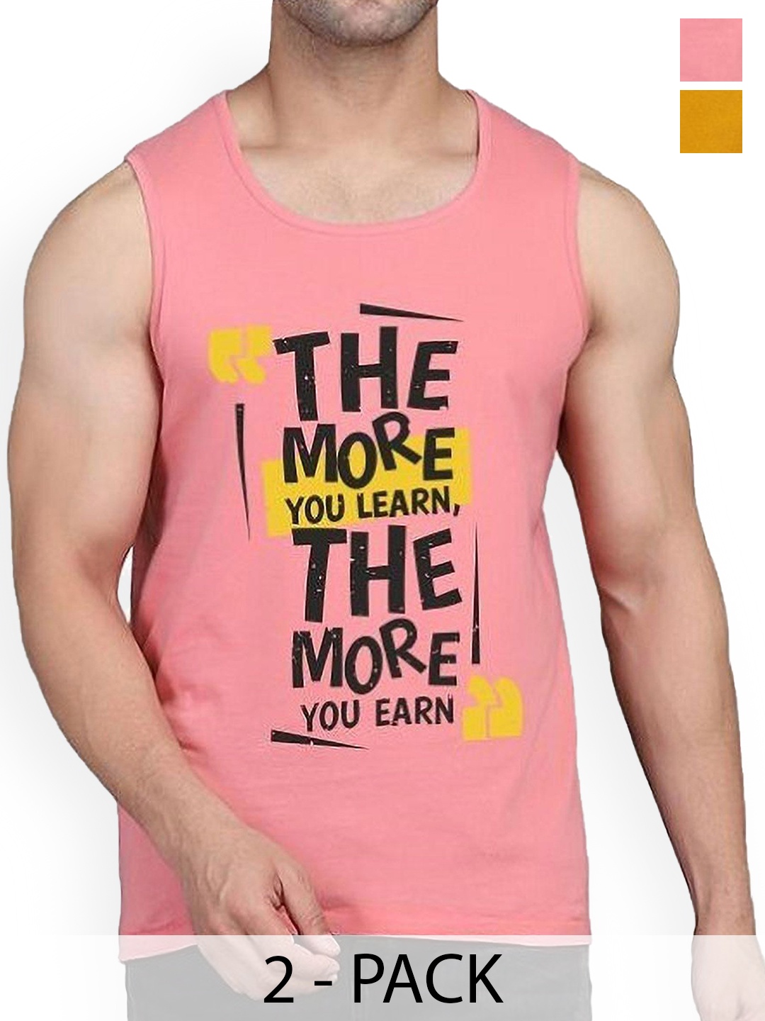 

Woostro Men Pack Of 2 Printed Pure Combed Cotton Gym Vests, Peach