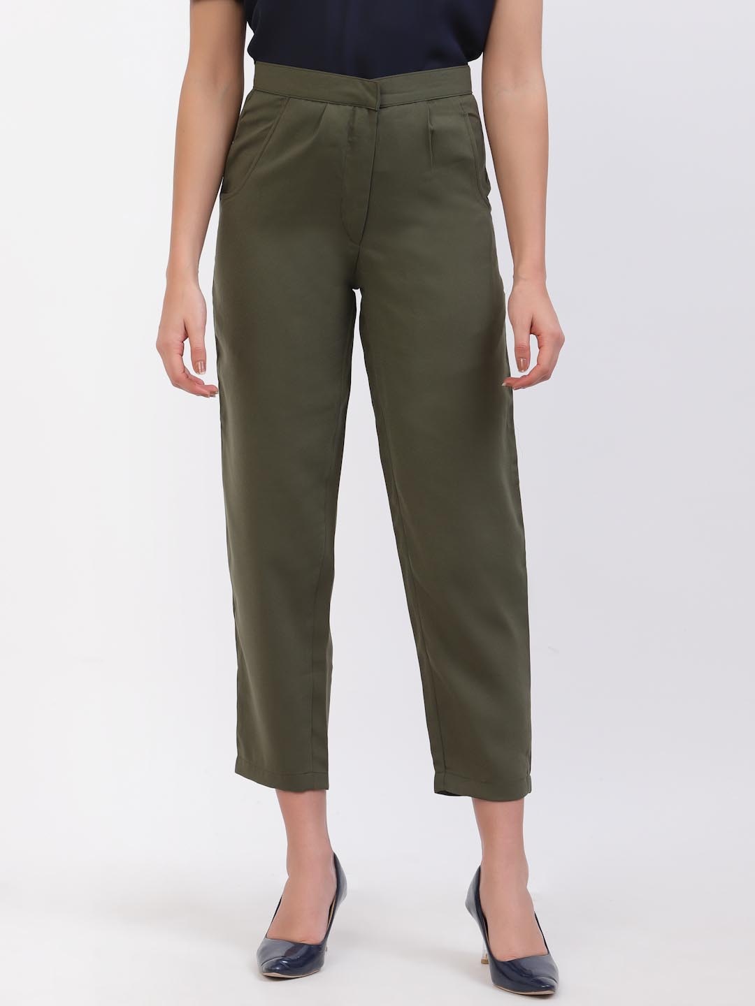 

DELIS Women Slim Fit Easy Wash Trousers, Green