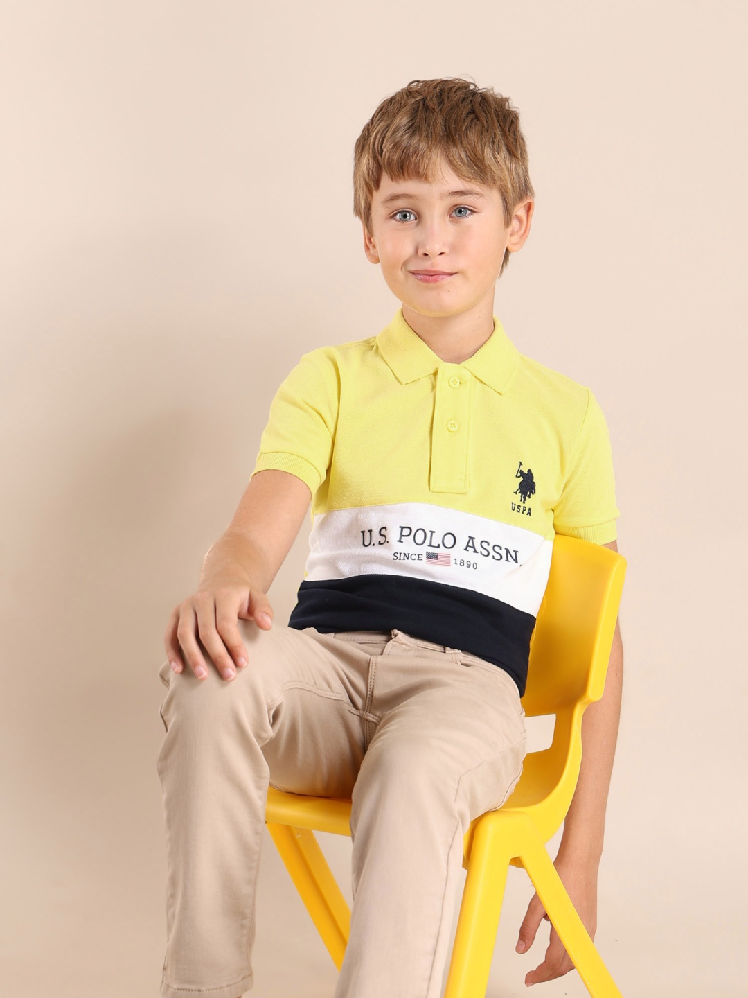 

U.S. Polo Assn. Kids Boys Brand Logo Colourblocked Polo Collar Applique T-shirt, Yellow