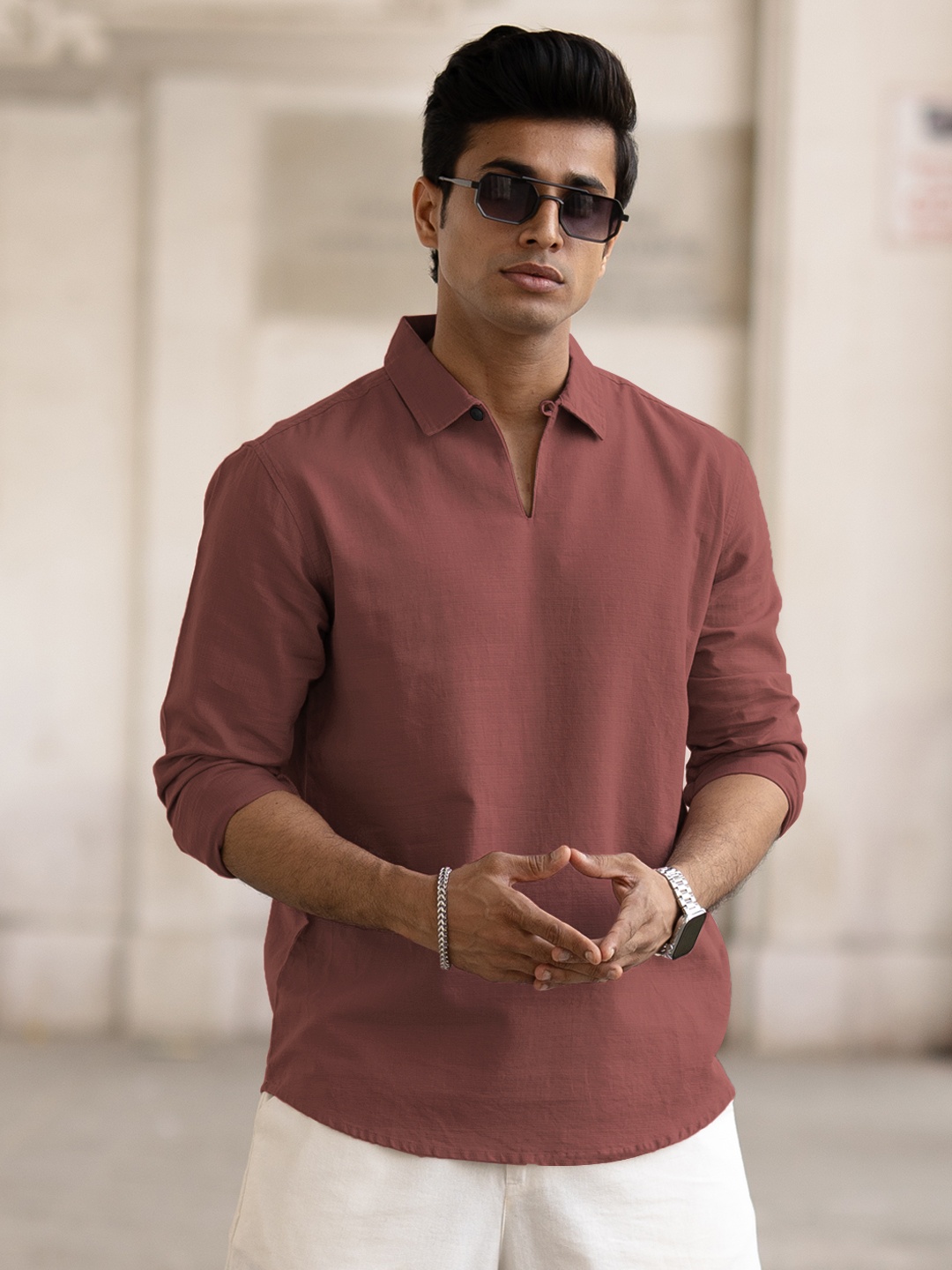 

Powerlook Men Regular Fit Spread Collar Solid Cotton Casual Shirt, Red