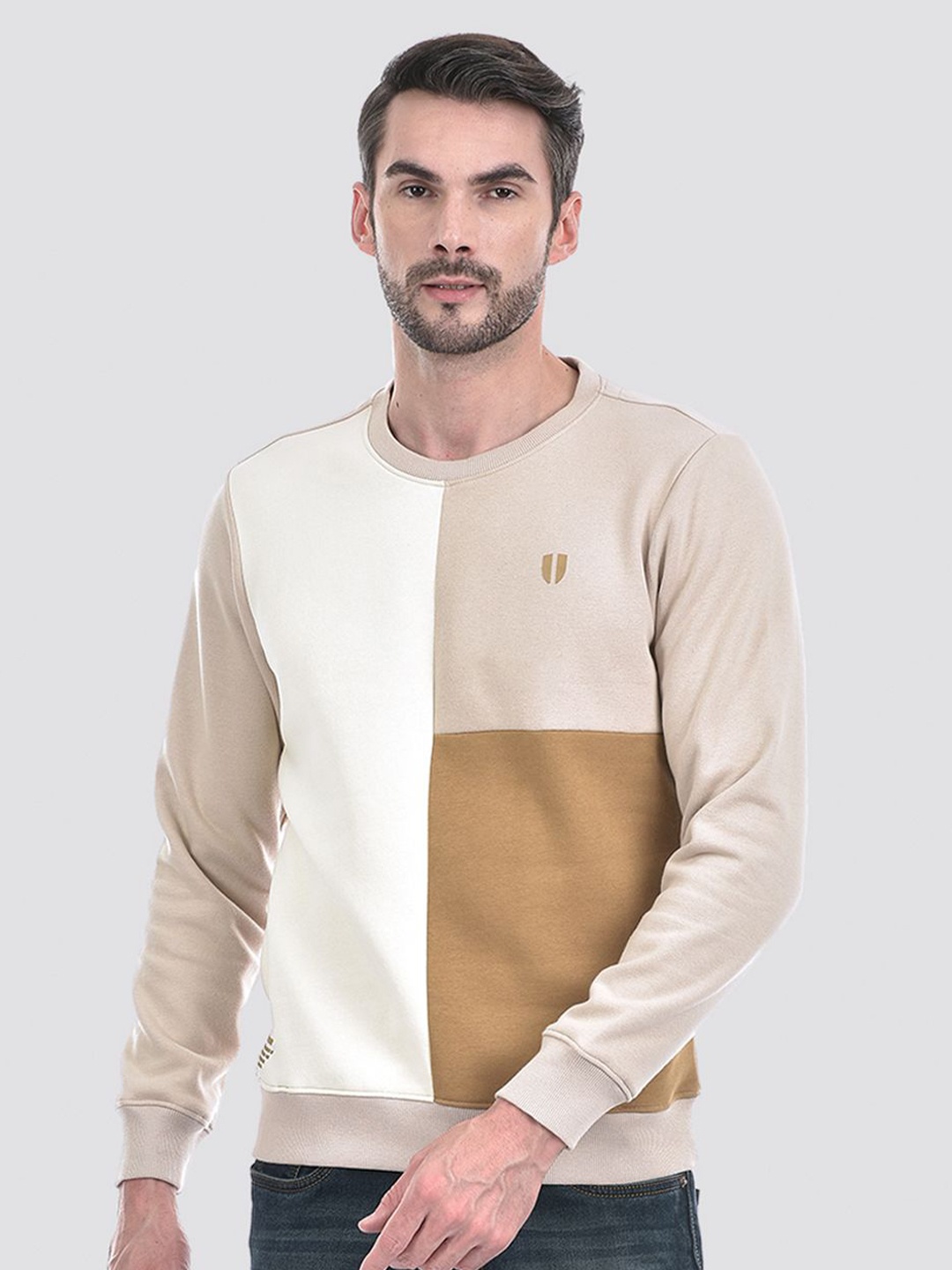 

Numero Uno Men Colourblocked Round Neck Pullover Sweatshirt, Beige