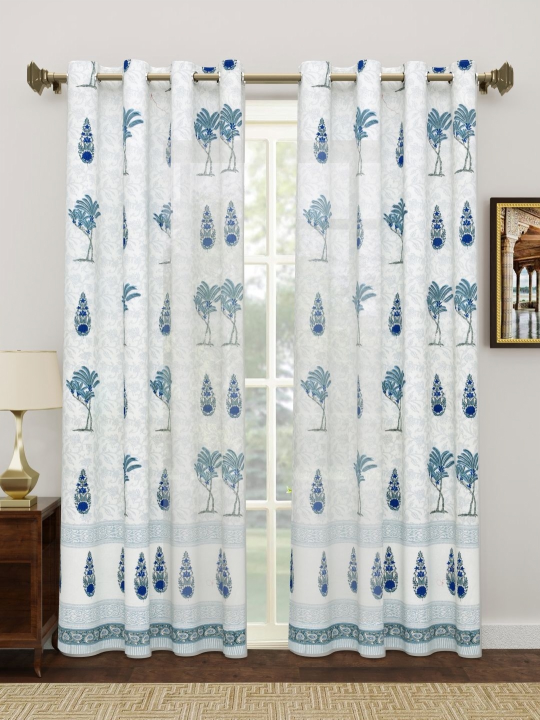 

Myntra Elegant Homes White & Blue 2 Pieces Cotton Eyelet Floral Door Curtain