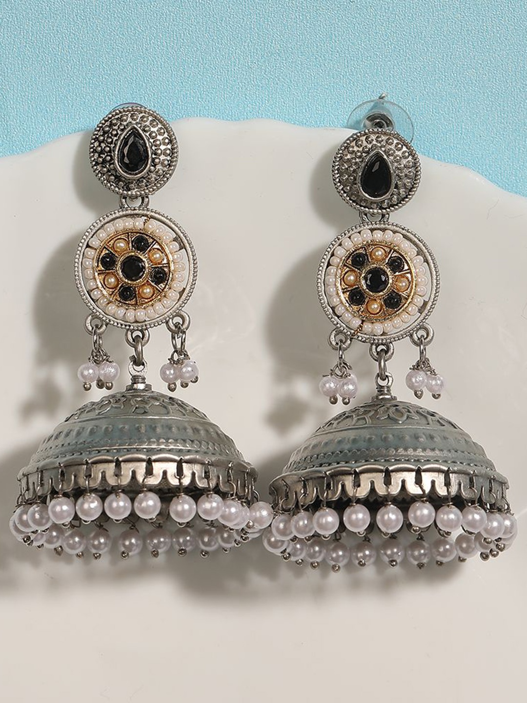 

Anouk Silver-Plated Artificial Beaded Dome Shaped Drop Earrings