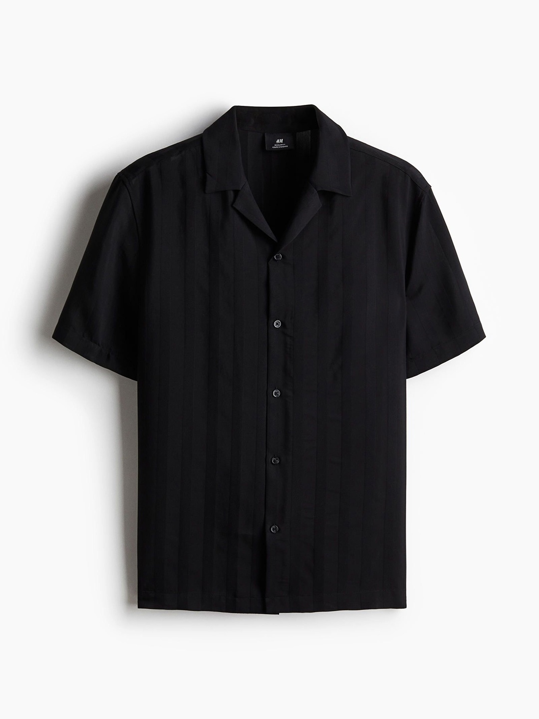 

H&M Regular Fit Textured-Weave Resort Shirt, Black
