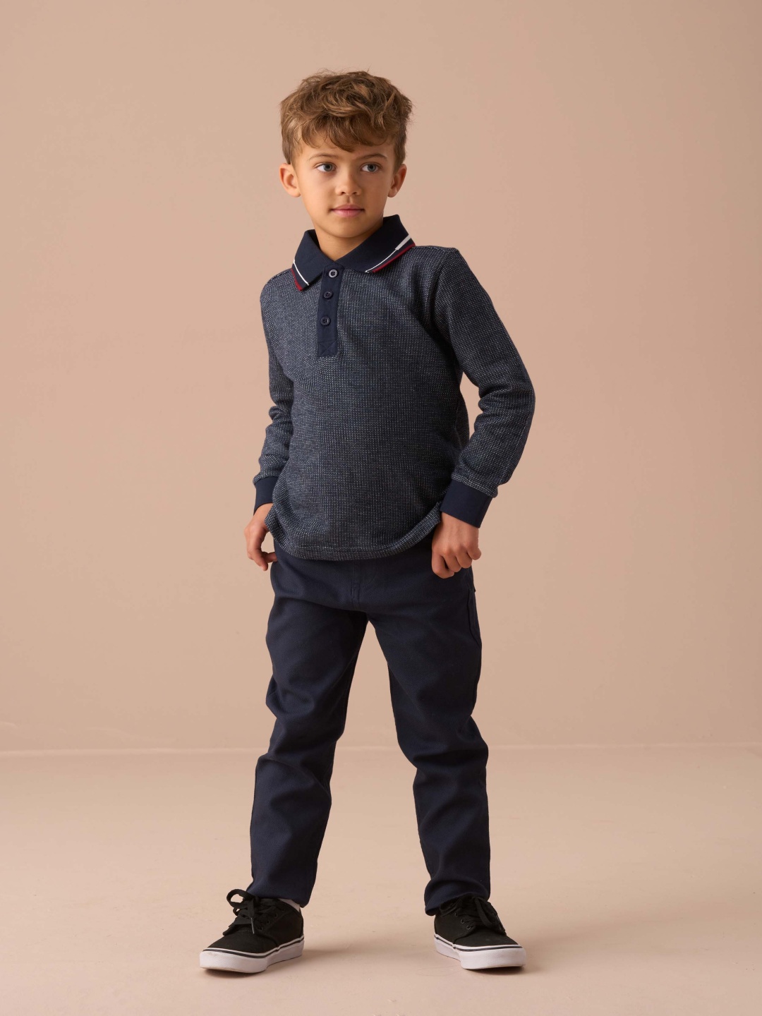 

Angel & Rocket Burty Texuted Smart Knitted Polo, Navy blue