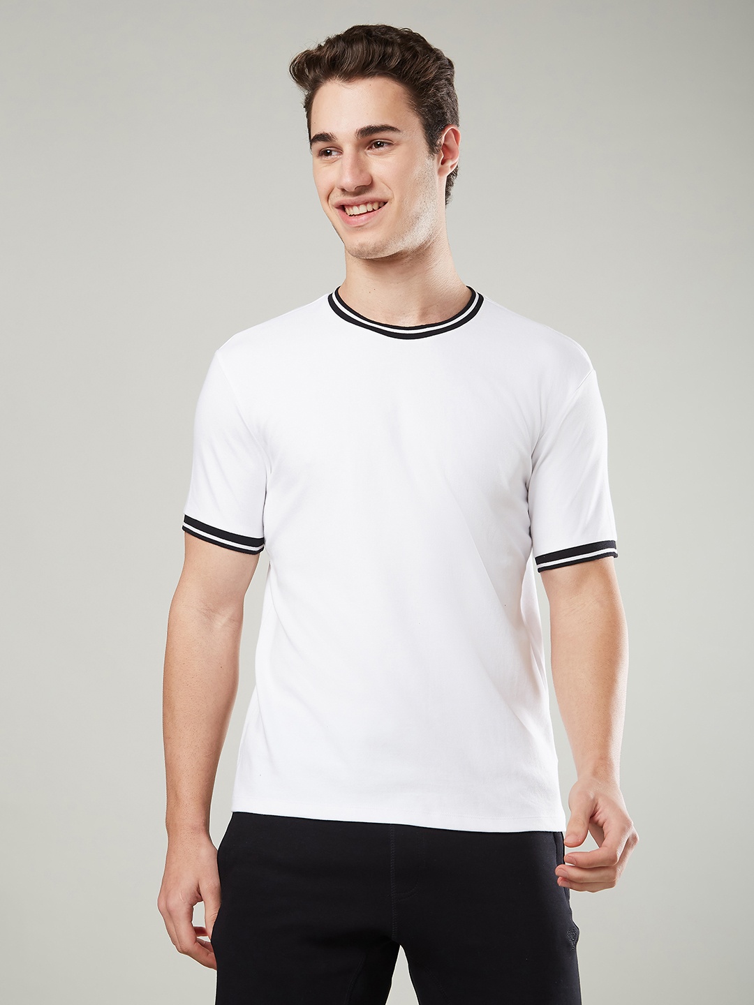 

CELSIUS Men Moisture Wicking Solid Round Neck Cotton T-shirt, White