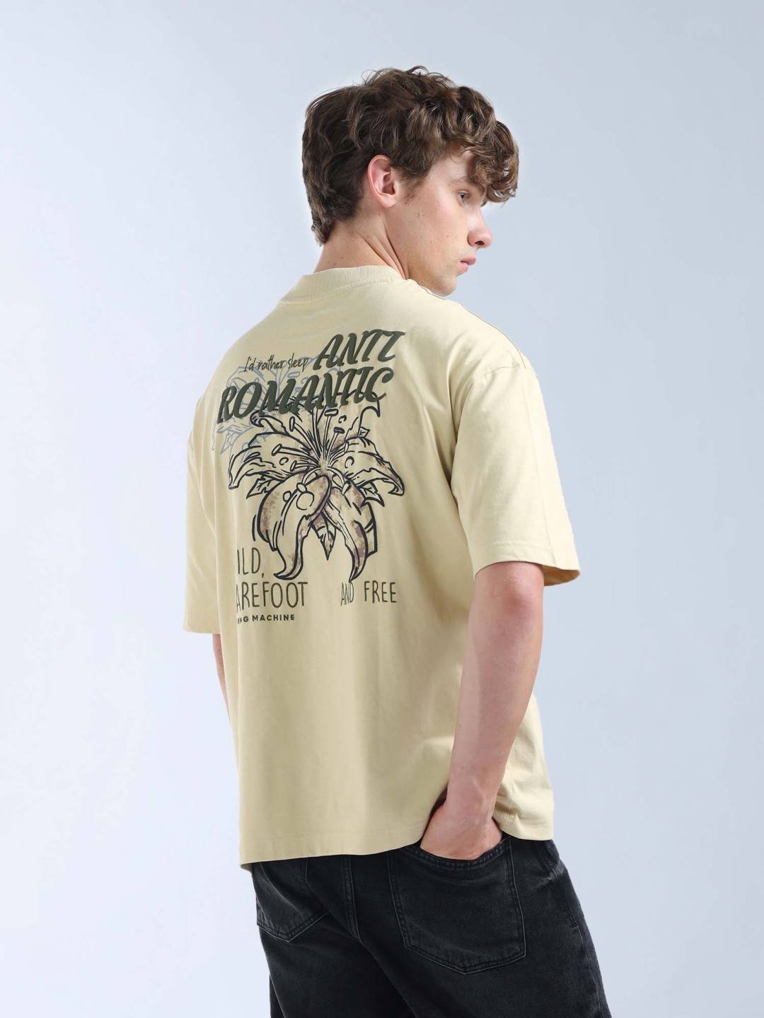 

Flying Machine Graphic Printed Oversized Fit T-Shirt, Beige
