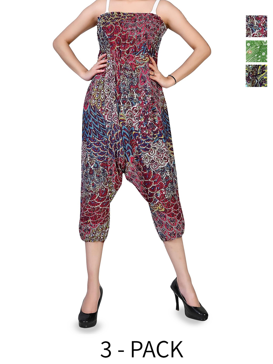 

NarNari Women Pack Of 3 Printed Harem Pants, Red