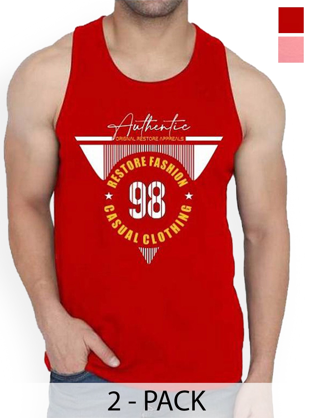 

Woostro Pack Of 2 Printed Odour-Free Innerwear Vests, Red