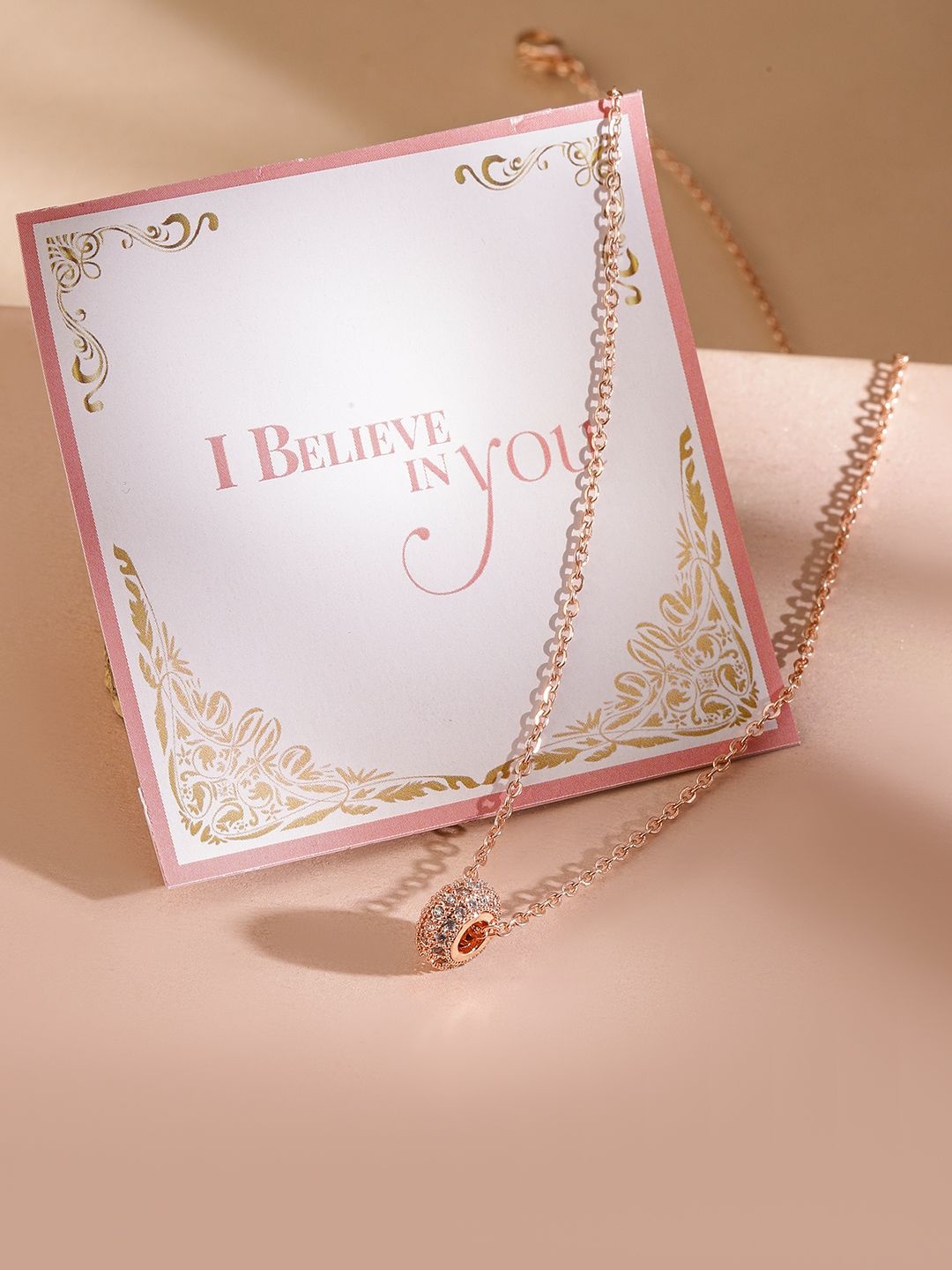 

Rubans Valentine's Rose Gold-Plated Artificial Stones Studded Chain