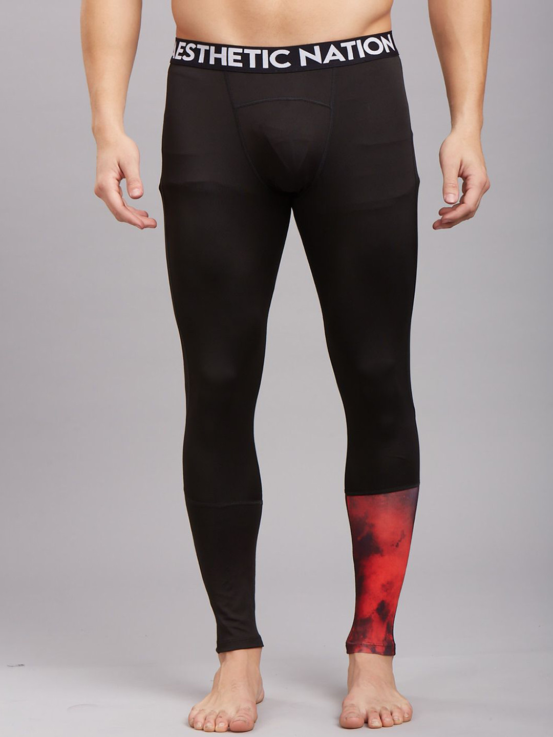 

AESTHETIC NATION Men Colourblocked Skinny-Fit Mid-Rise Ankle-Length Rapid-Dry Gym Tights, Black