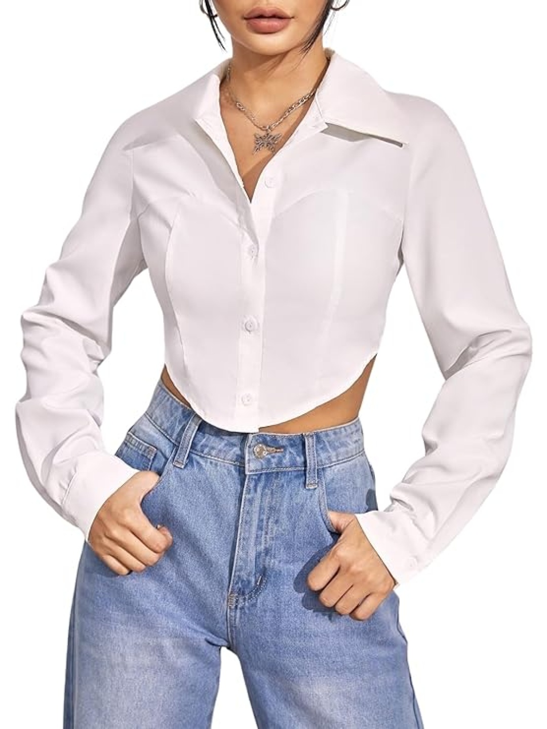 

KASHIAN Women Standard Fit Spread Collar Solid Casual Shirt, White