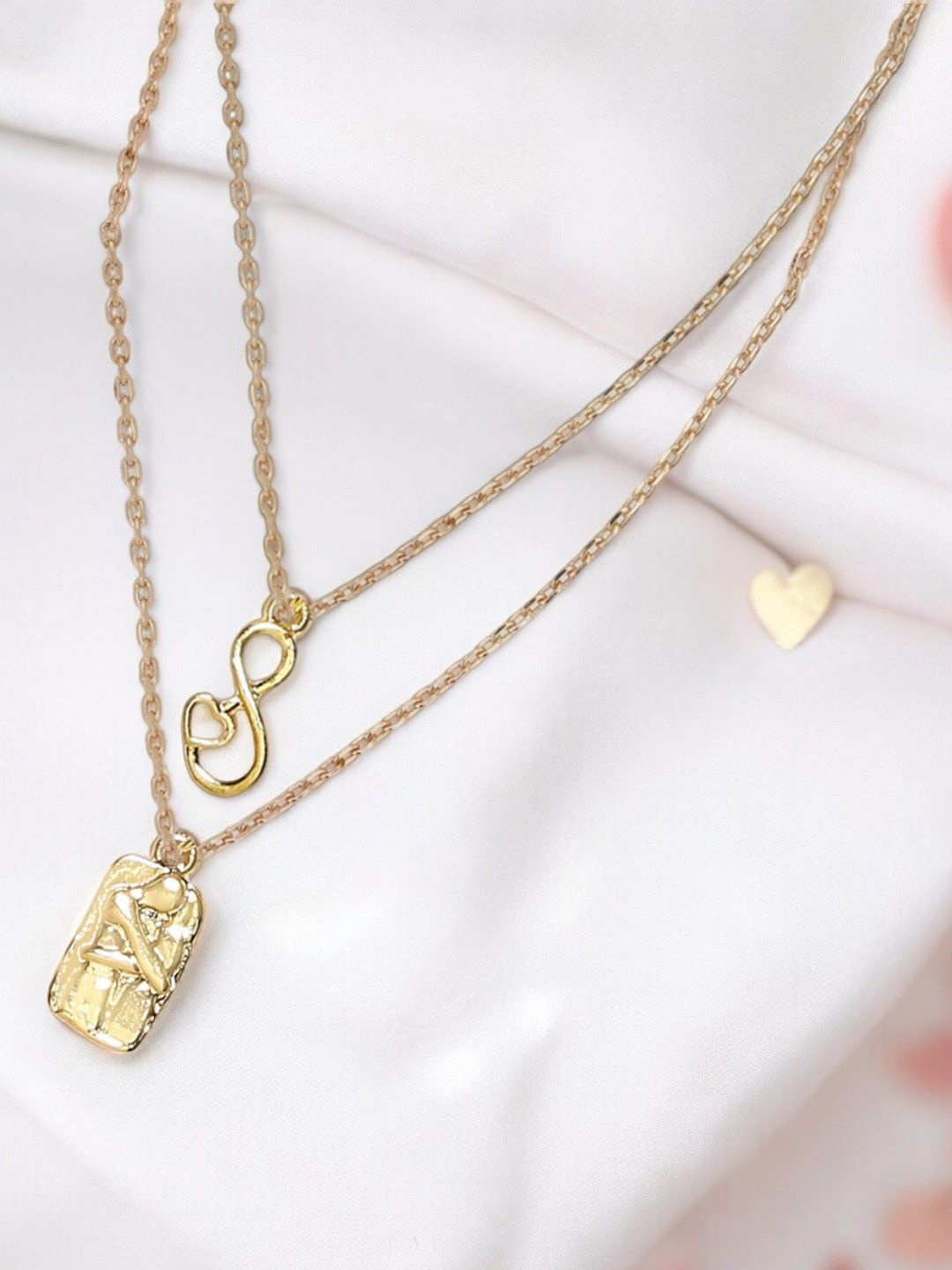 

fabula Set of 2 Delicate Love Couple & Infinity Charms Anklets, Gold