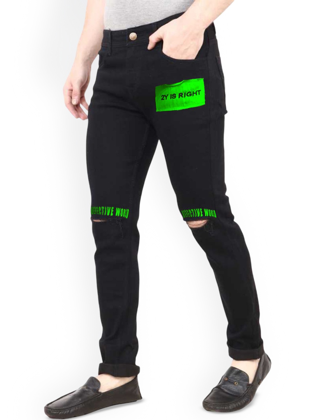 

Star4Well Men Narrow Slim Fit Low Distress Jeans, Black