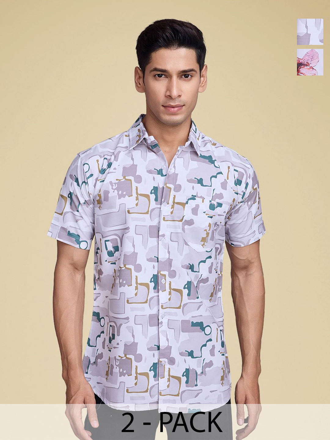 

SZN Men Standard Fit Spread Collar Floral Printed Cotton Casual Shirt, White