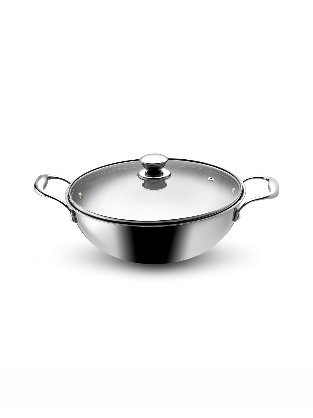 

Vaya Silver-Toned Easy to Clean Tri-ply Stainless Steel Kadhai With Glass Lid 2 L