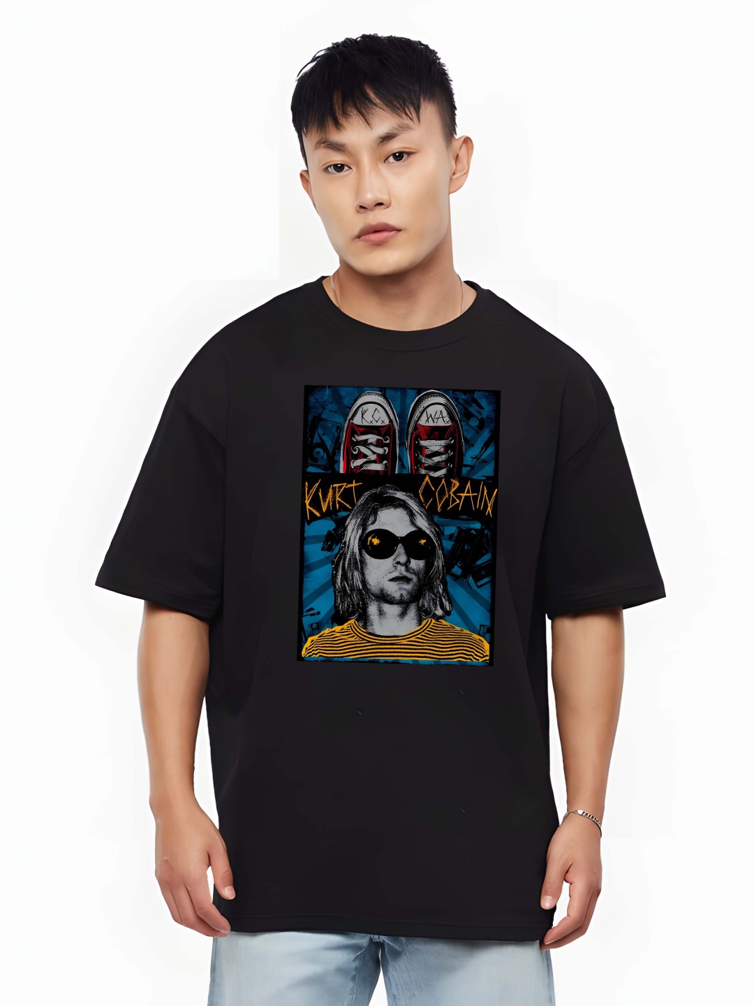 

Moda Rapido Men Graphic Printed Round Neck Cotton Oversized T-shirt, Black