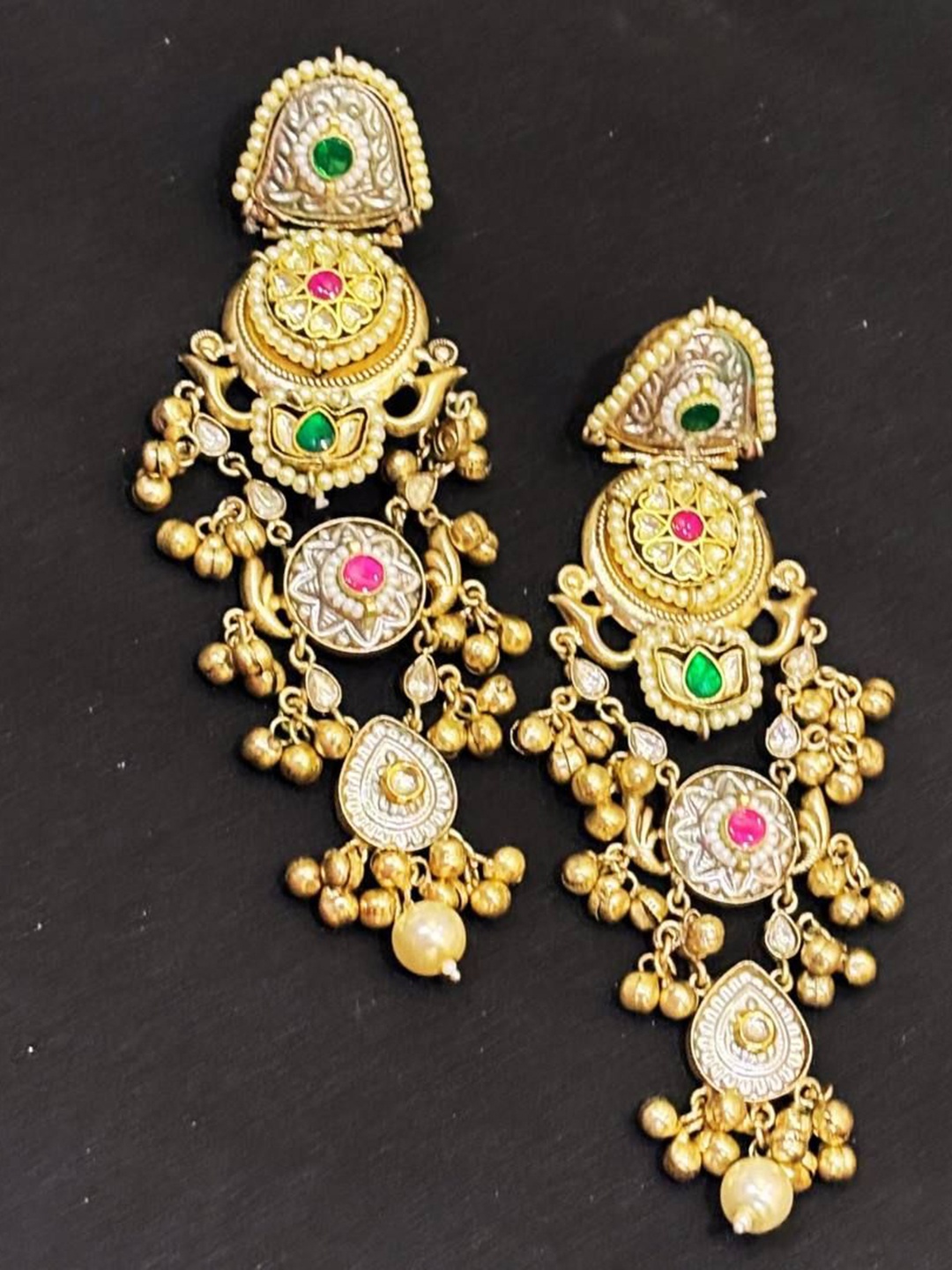 

ADC SHEMONA Silver-Plated Artificial Stones Studded Contemporary Shaped Drop Earrings
