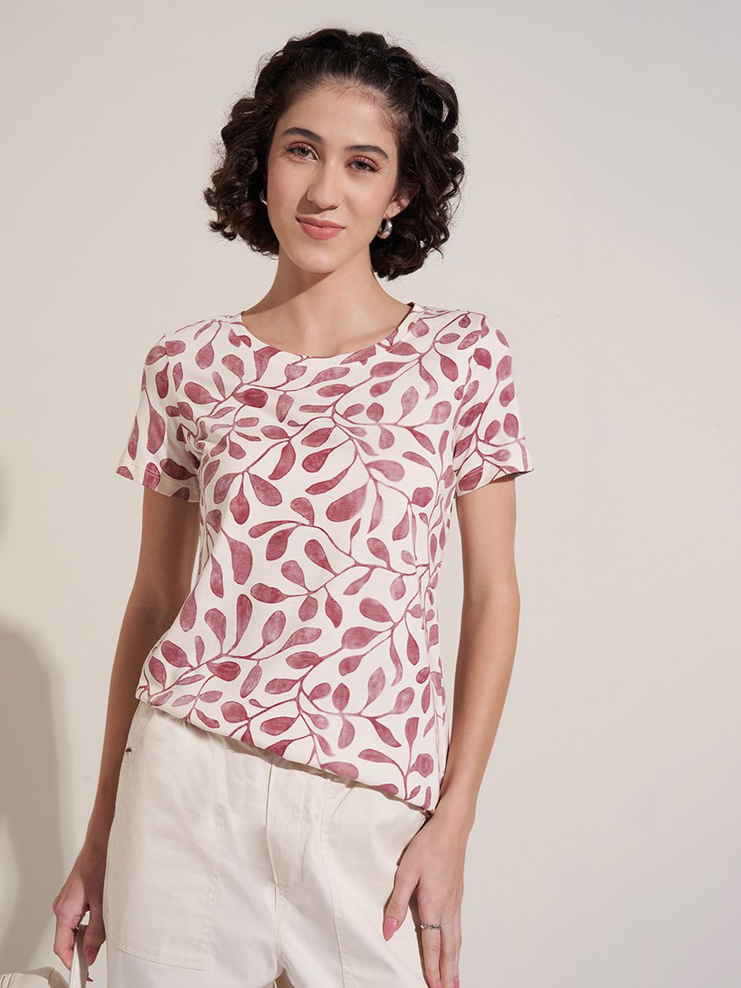 

Honey by Pantaloons Women Printed Pure Cotton Top, Pink