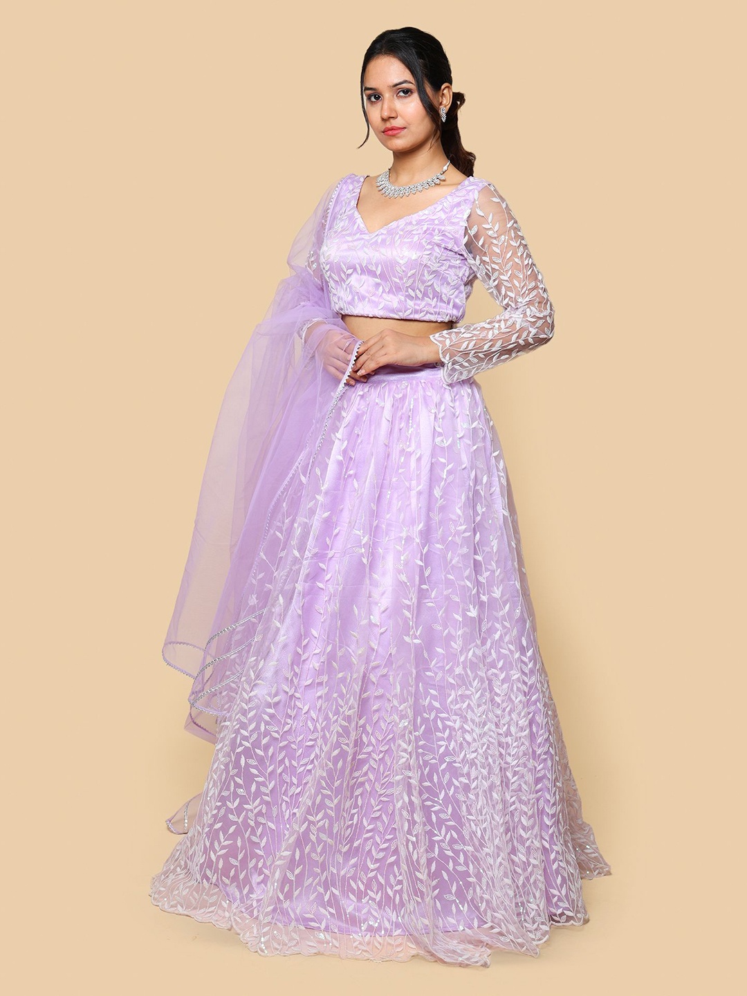 

KELLPAR Embroidered Sequinned Ready to Wear Lehenga & Blouse With Dupatta, Purple