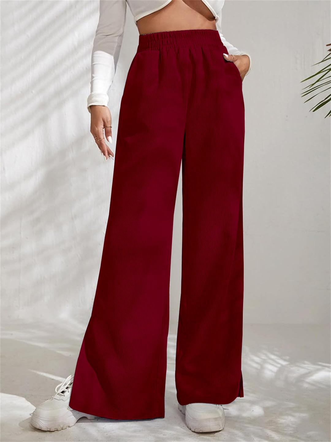 

Kalika Women Loose Fit High-Rise Parallel Trouser, Red