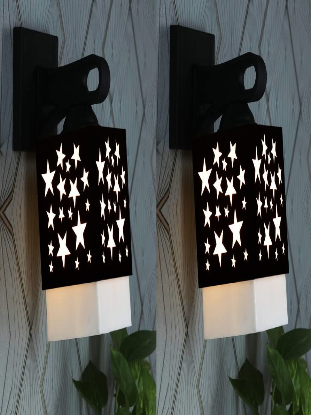 

Gojeeva Black & White 2 Pieces Textured Wooden Square Shaped Wall Lamps