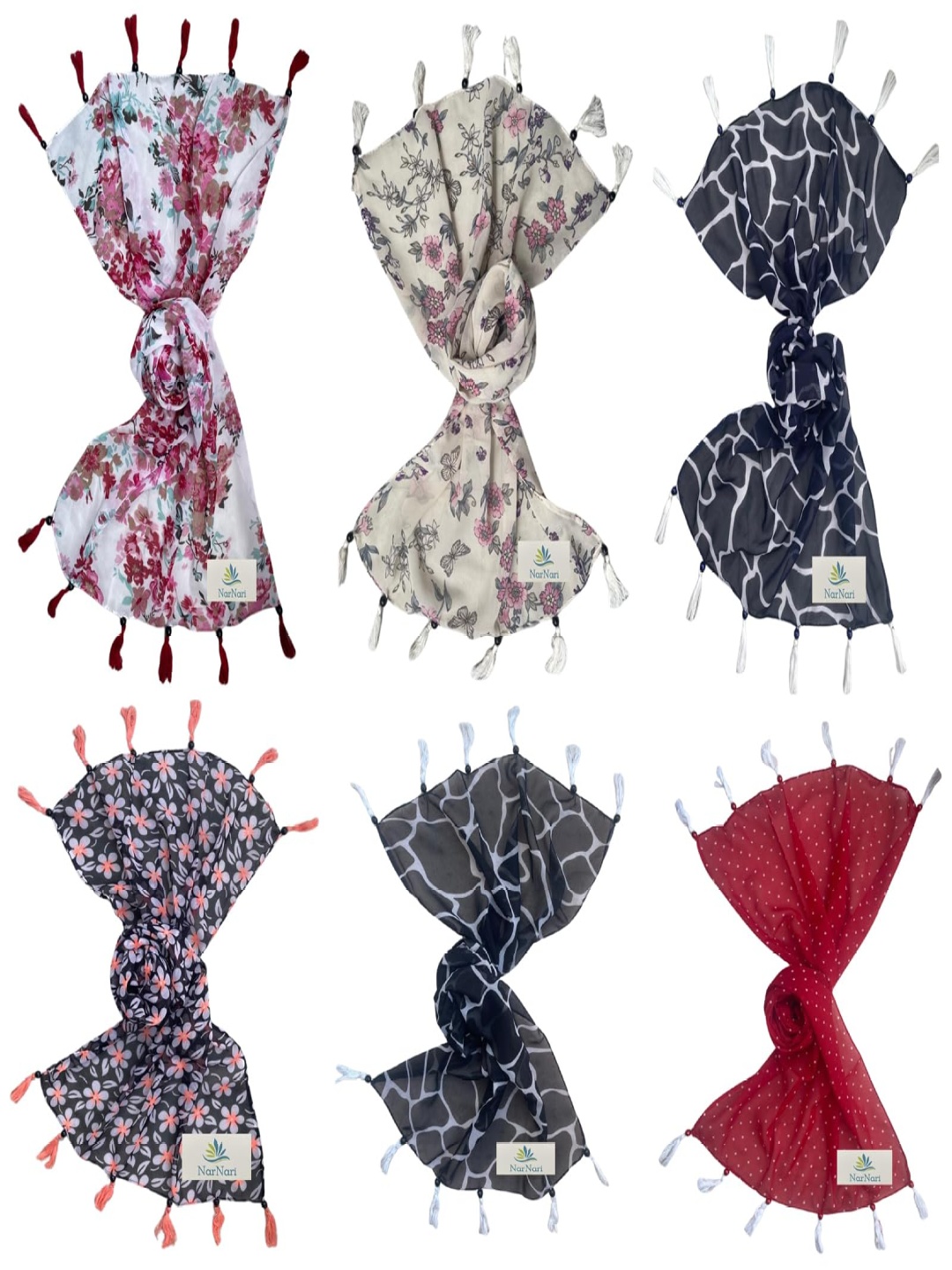 

NarNari Women Printed Scarf, Red