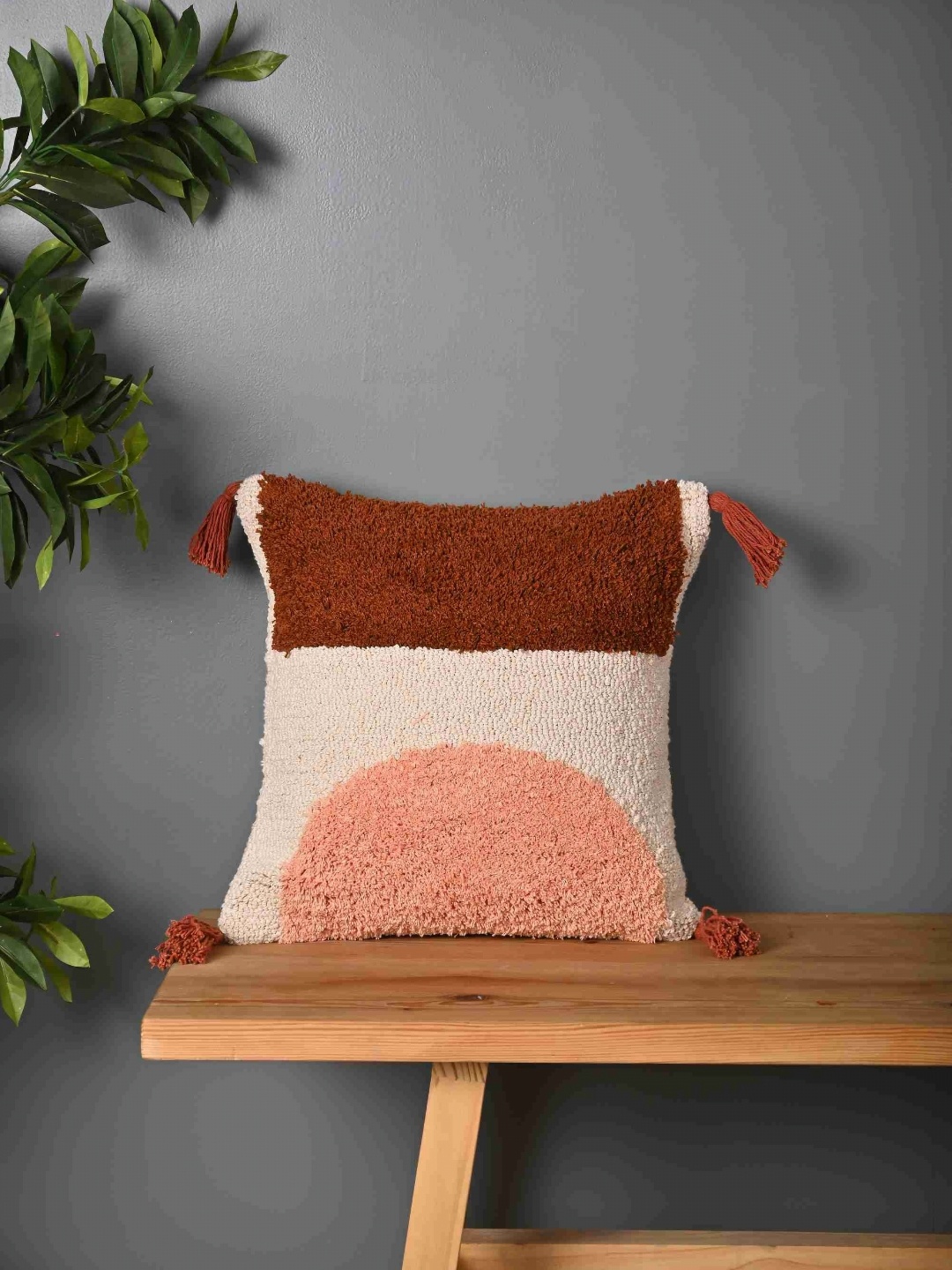 

Aura Cream-Coloured & Peach-Coloured Embroidered Square Cushion Covers