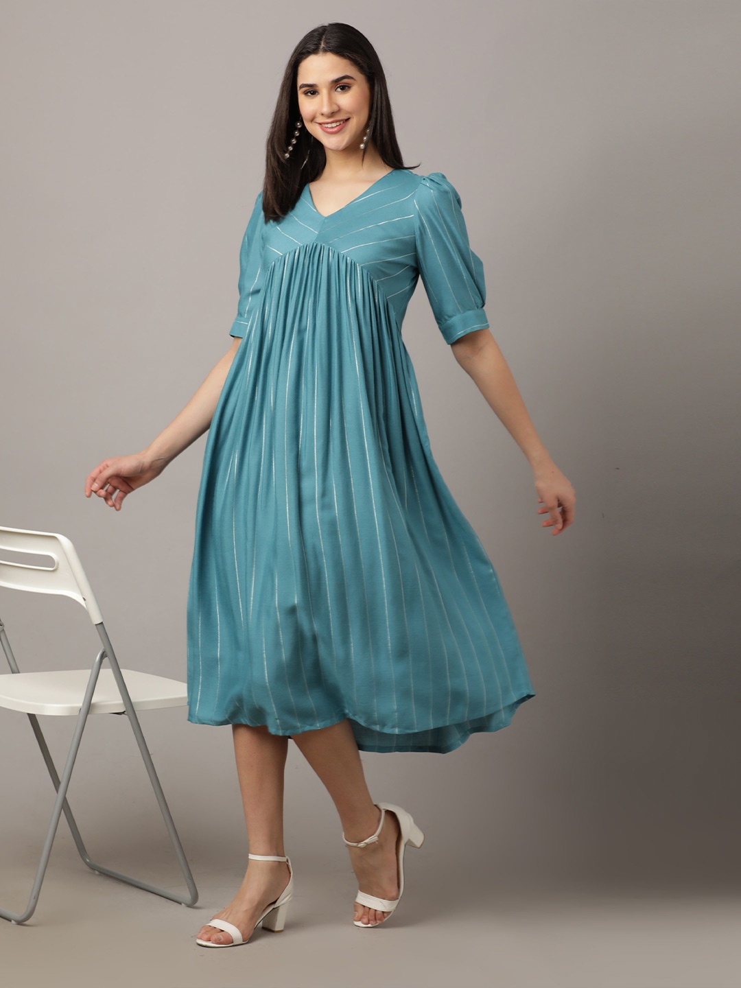 

OZURY A-Line Midi Dress, Blue