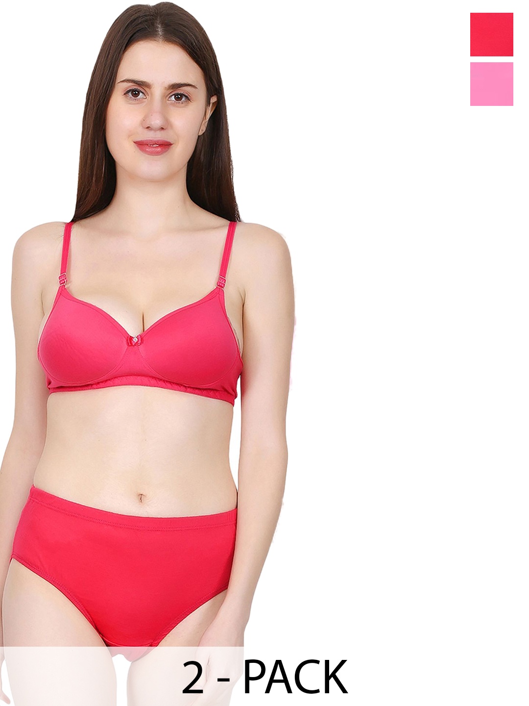 

chia fashions Women Pack Of 2 Non-Padded Non-Wired Lingerie Set, Pink