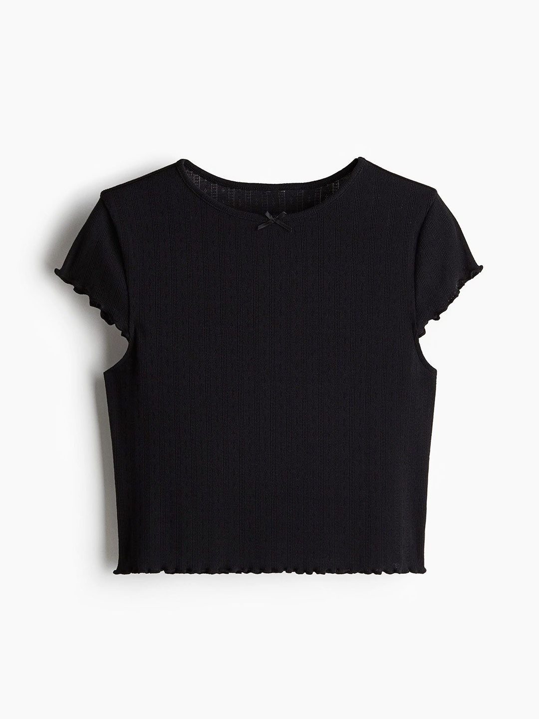 

H&M Overlock-Detail Pointelle Top, Black