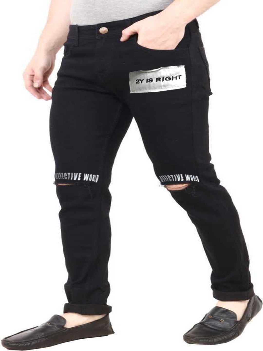 

Star4Well Men Narrow Slim Fit Slash Knee Jeans, Black