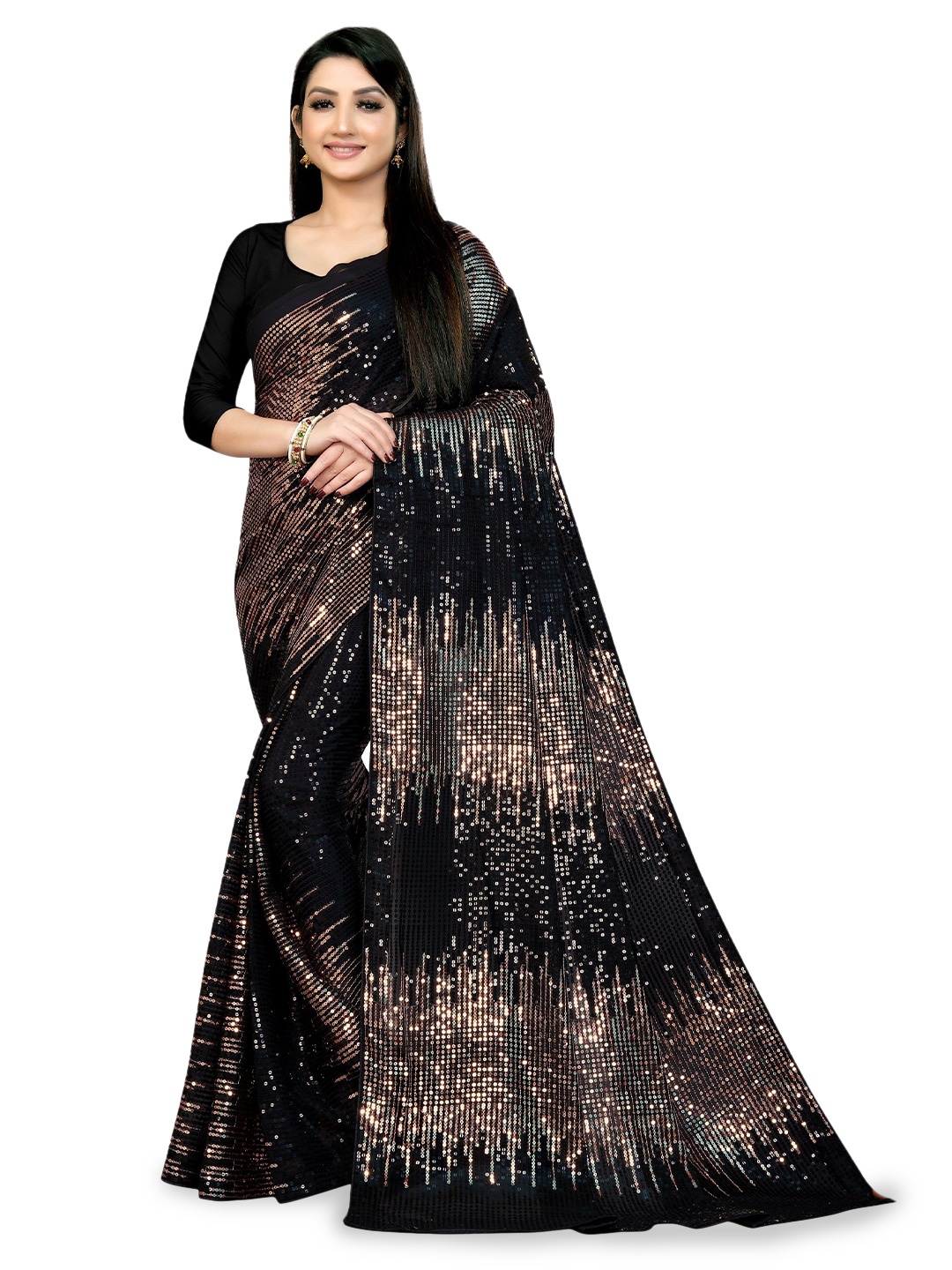 

Moda Rapido Embellished Sequinned Pure Georgette Saree, Copper