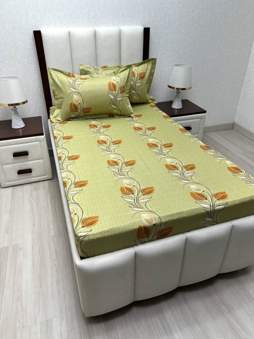 

Pure Decor Green & Brown Floral 300 TC Single Bedsheet with 2 Pillow Covers