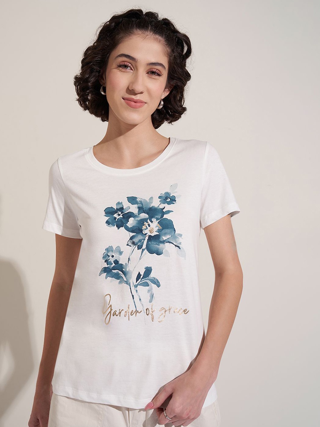 

Honey by Pantaloons Women Round Neck Cotton Top, White