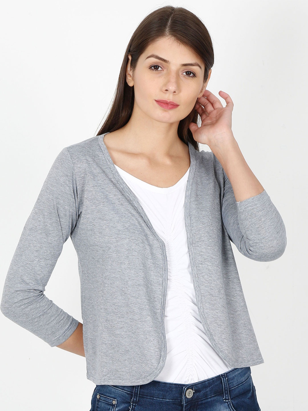 

ECOLINE Clothing Eco Friendly V-Neck Open Front Shrug, Grey