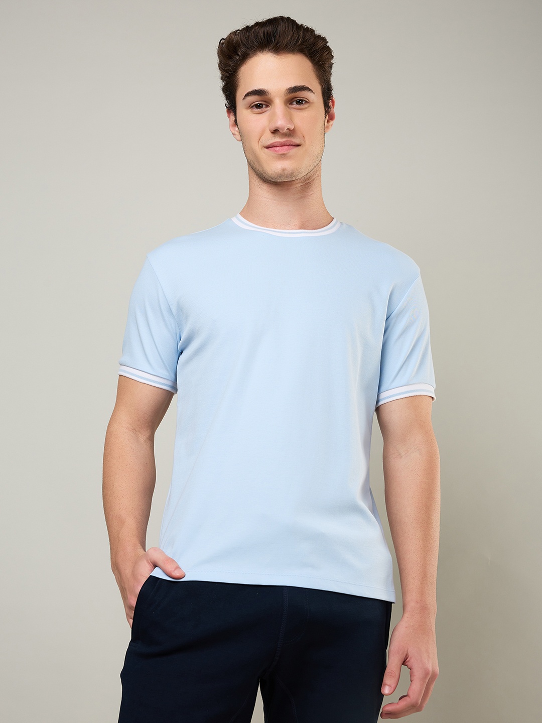 

CELSIUS Men Moisture Wicking Solid Round Neck Cotton T-shirt, Blue
