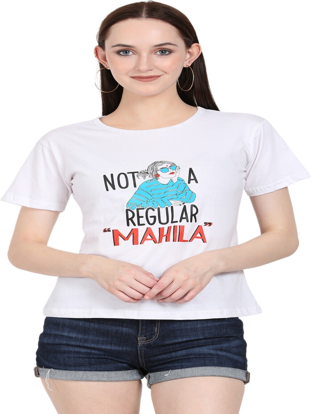 

DEEPMAYRA COLLECTION Women Graphic Printed Round Neck Cotton T-shirt, White