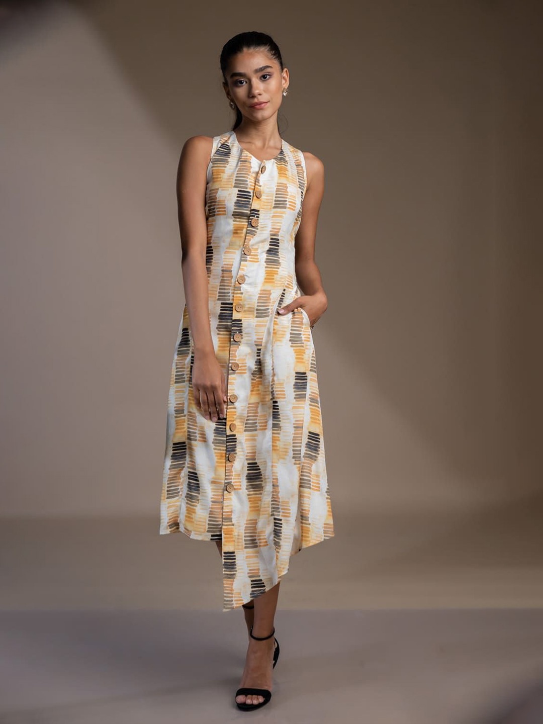 

Mamicha Floral Print Crepe A-Line Dress, Yellow