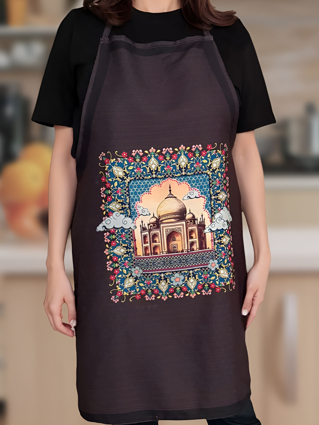 

MAATIR DESIGNS Black & Green Taj Mahal Printed Aprons