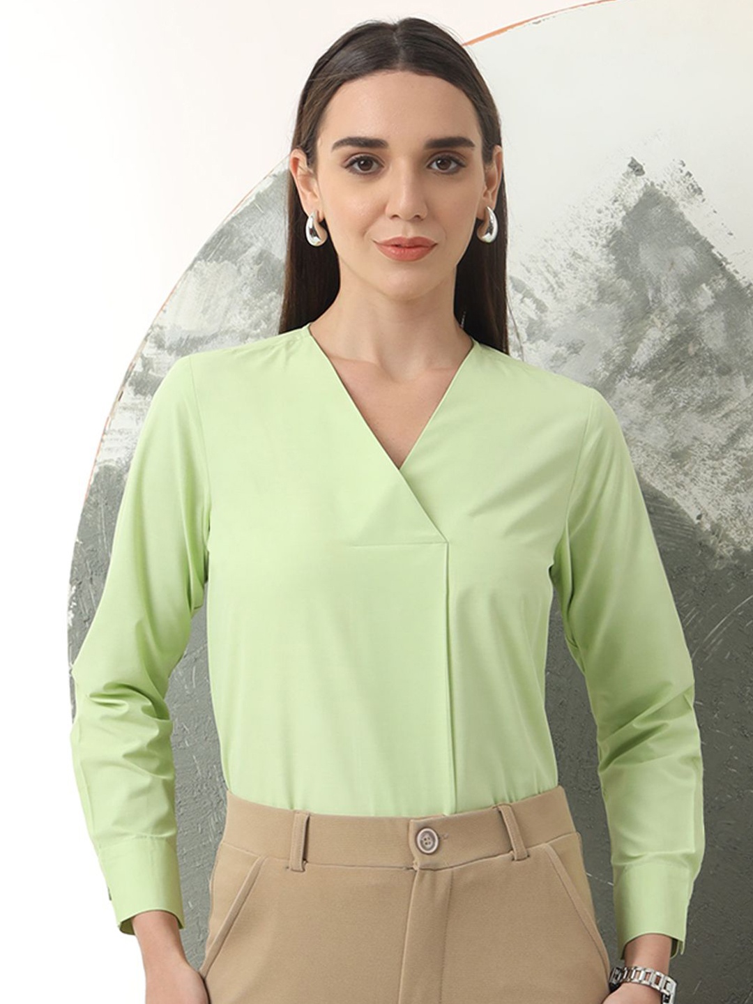 

FITHUB Women Wrap Cotton Top, Green