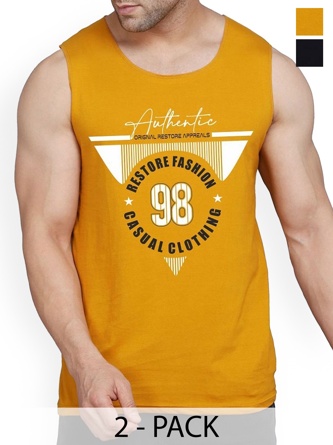 

Woostro Pack Of 2 Printed Gym Vests, Mustard