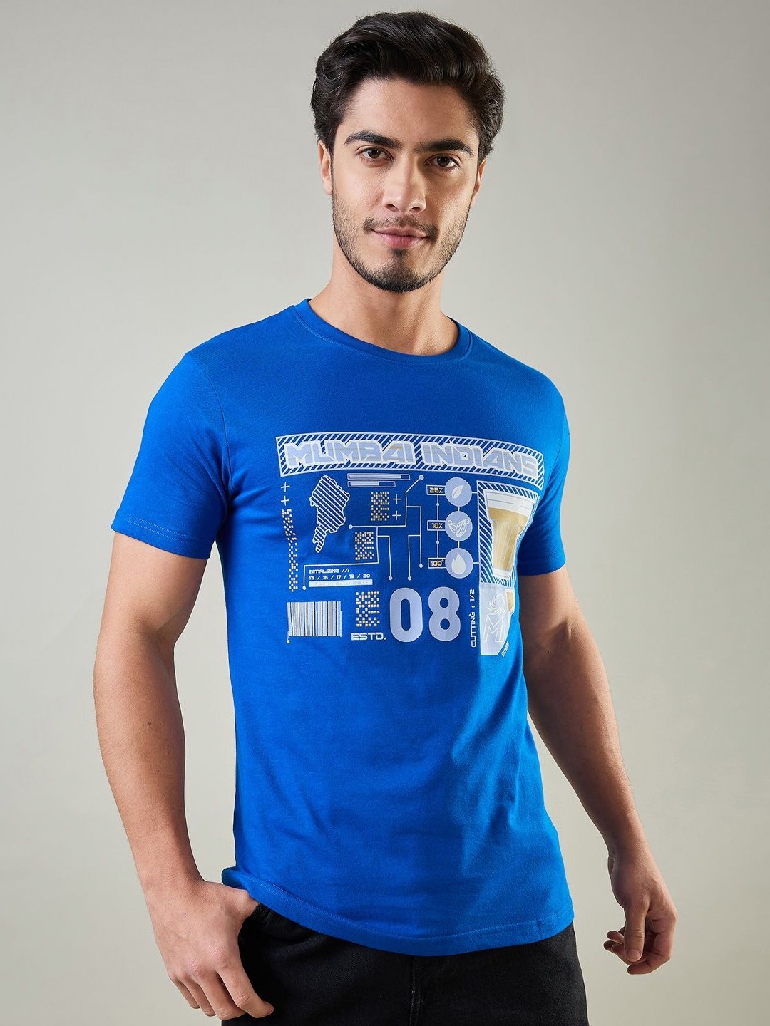 

FanCode Men Graphic Printed Round Neck Cotton T-shirt, Blue