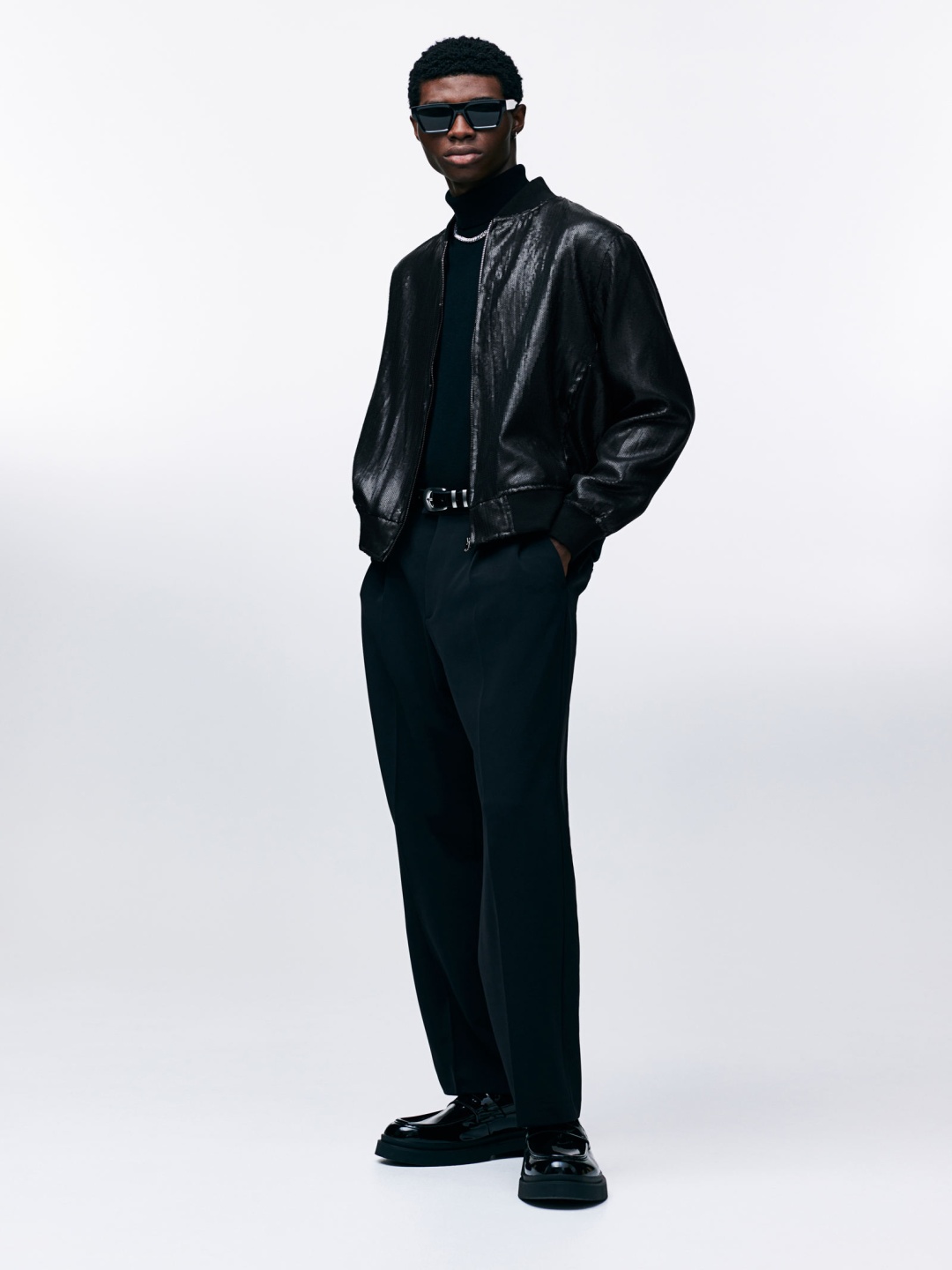 

H&M Regular Fit Sequined Bomber Jacket, Black