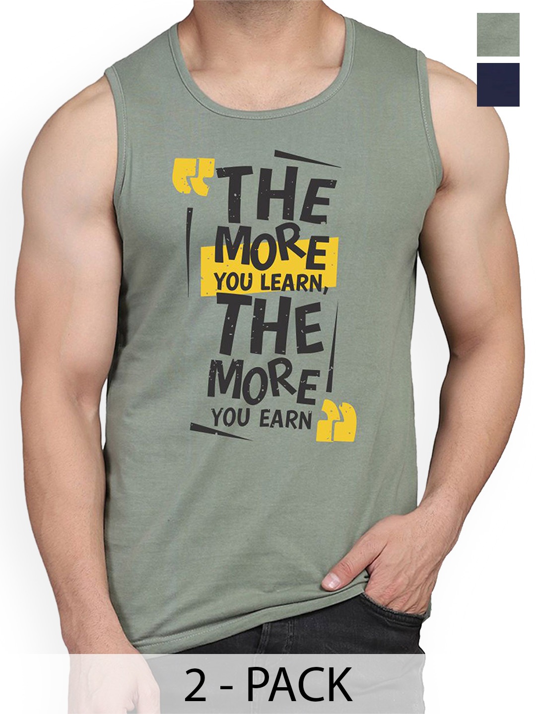 

WOOSTRO Men Pack Of 2 Cotton Printed Gym Vest, Navy blue