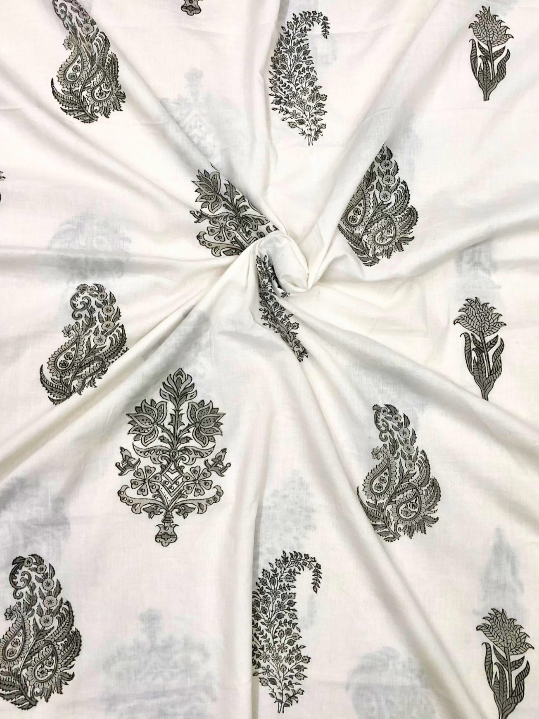 

PALASH Floral Printed Pure Cotton Unstitched Dress Material, White