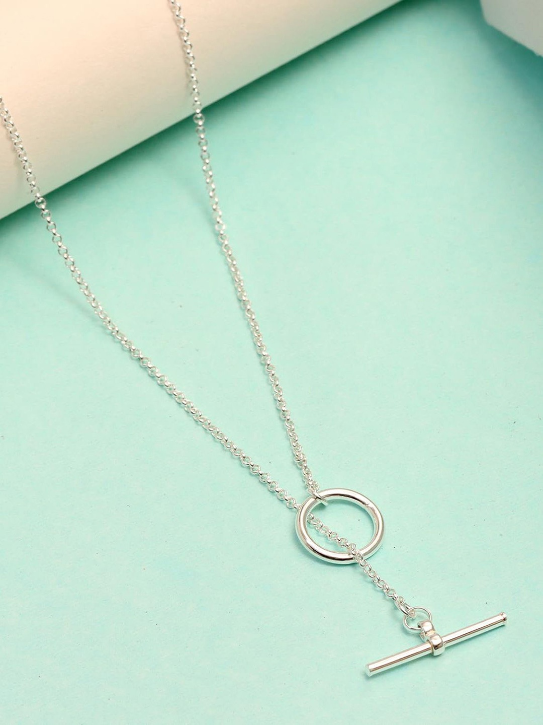 

LeCalla 925 Sterling Silver Silver-Plated T-Bar Open Circle & Bar Rolo Chain