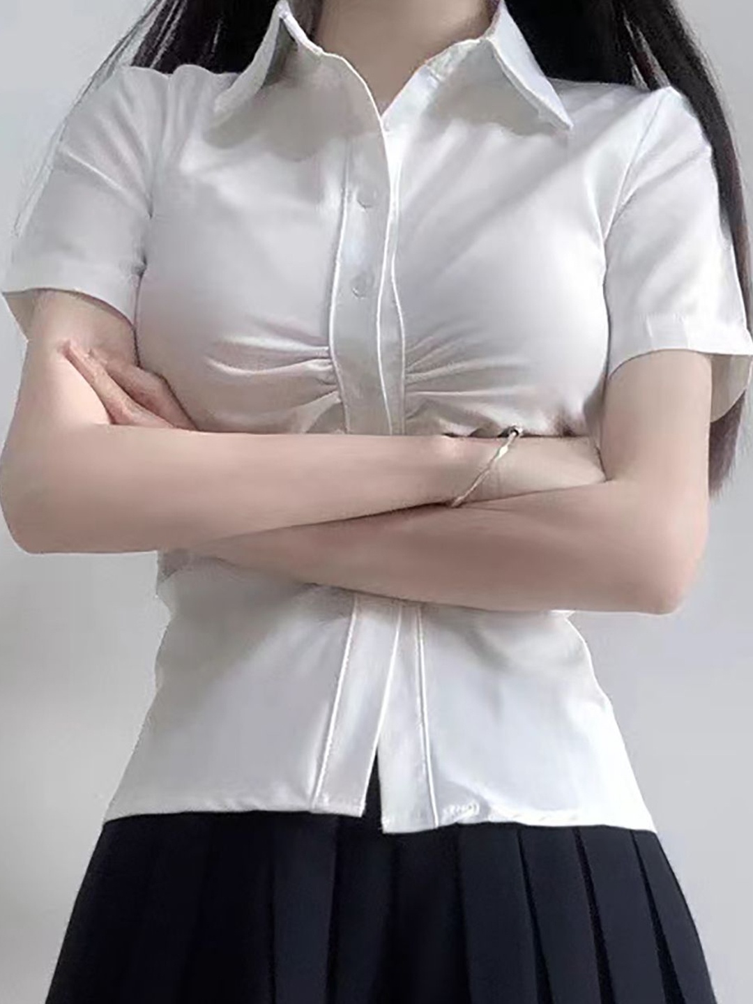 

StyleCast x Revolte Solid Ruched Shirt Style Top, White