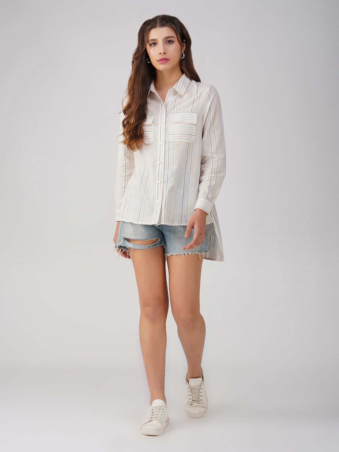 

HERE&NOW Women Striped Shirt Mini Dress, White