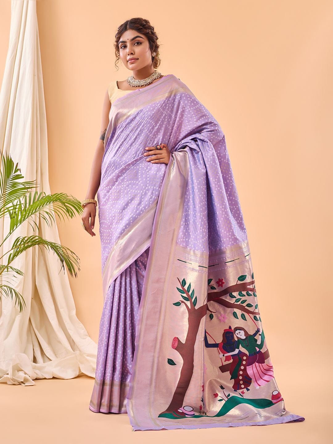 

TORONFRAS Ethnic Motifs Woven Design Zari Paithani Saree, Lavender